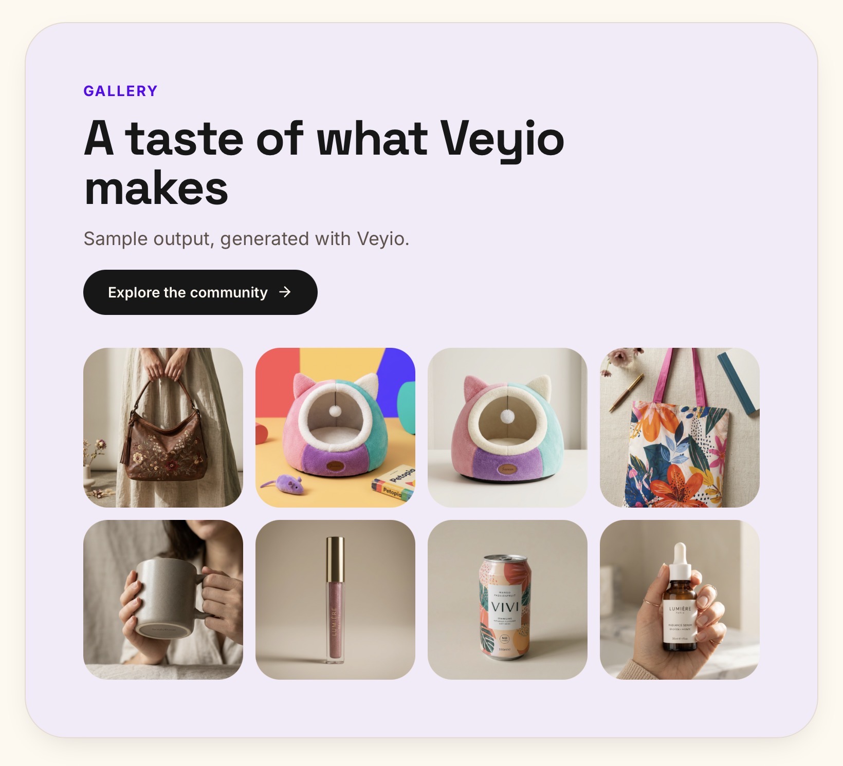 Gallery of Veyio-generated product visuals