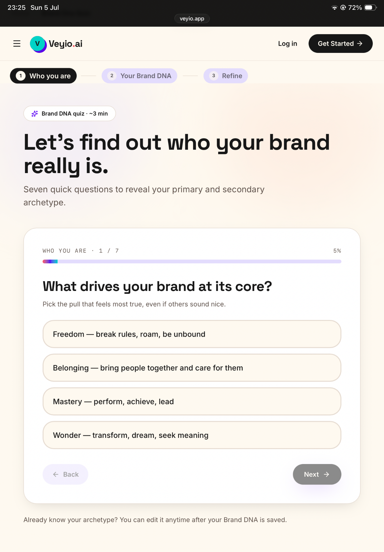 Veyio Brand DNA quiz